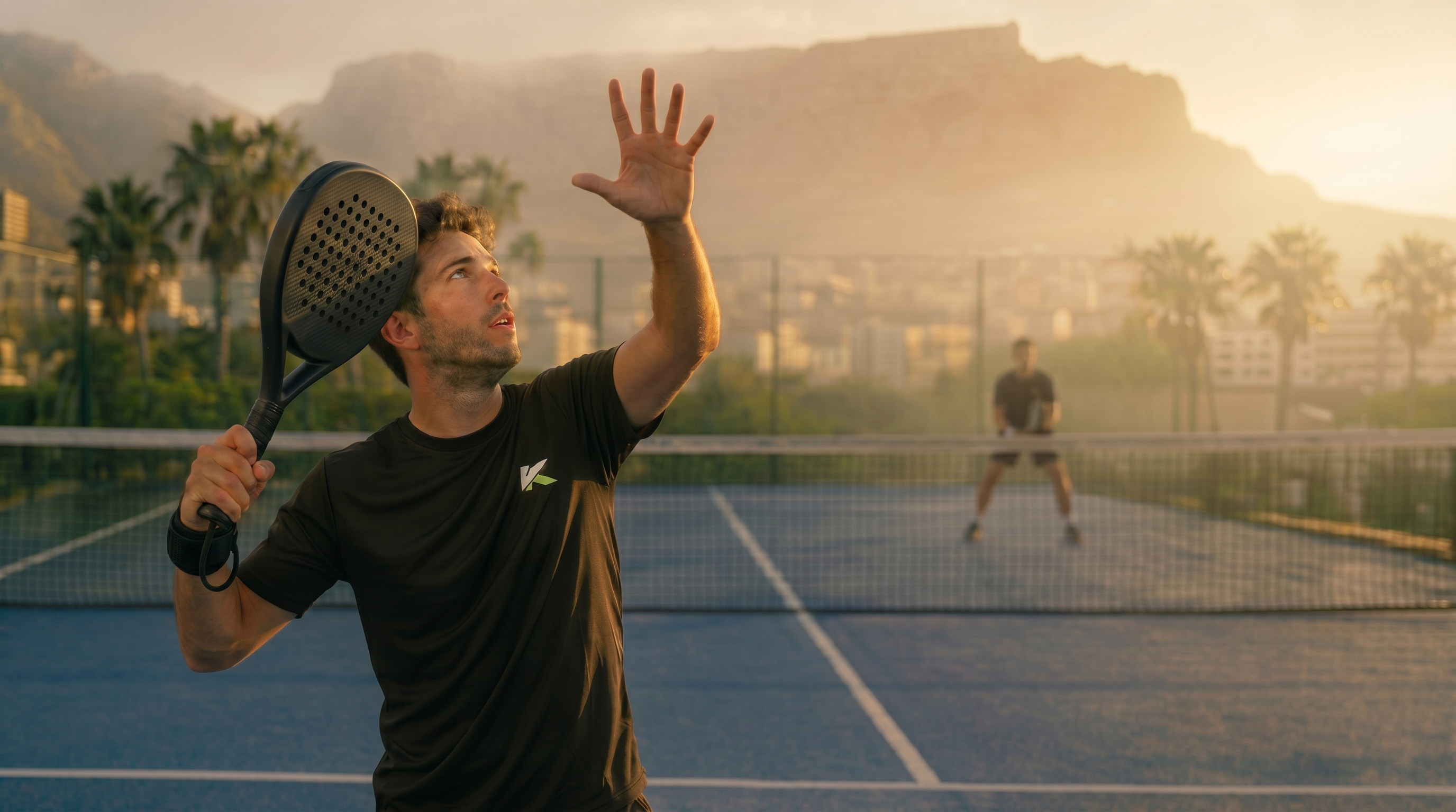 Men playing padel wearing Kairo performance apparel on an outdoor court